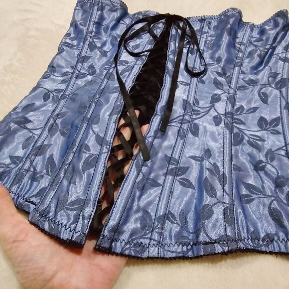 Victoria’s Secret Underbust Corset | Blue Black Floral Rayon Polyester | M - Picture 13 of 15